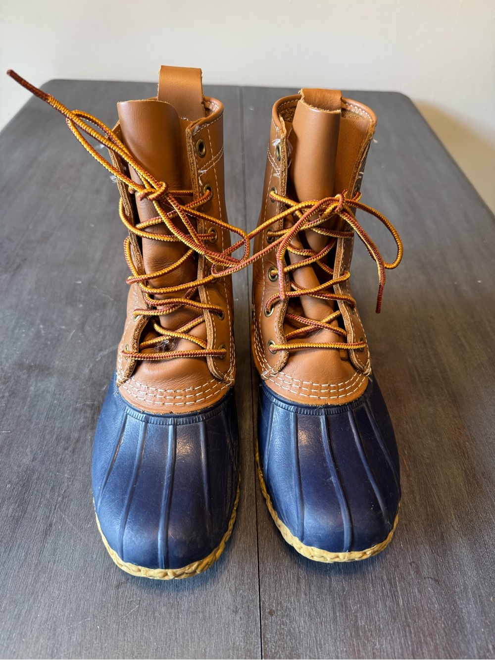 L.L. Bean Women's Two-Tone Brown and Navy Lace-Up Duck Boots